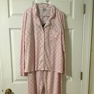 Kim Rogers Intimates WOMENS Size XL Pajama Set Loungewear Pink White Plaid SOFT!